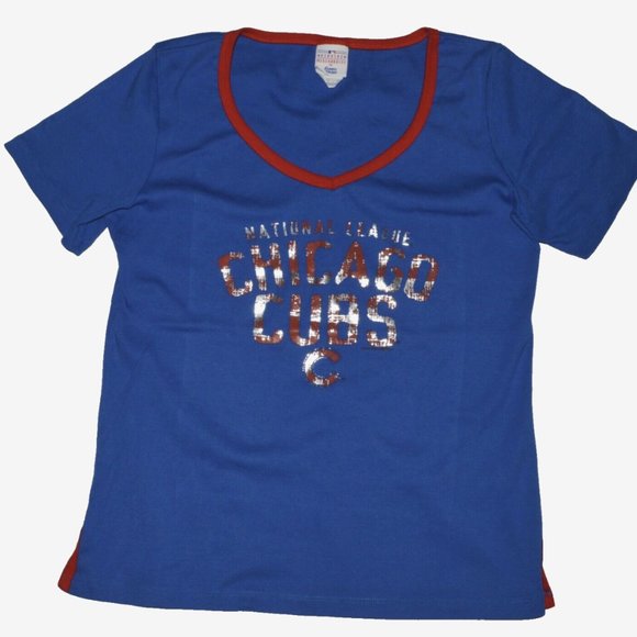 CHICAGO CUBS GENUINE MERCHANDISE BASEBALL SPORT SZ MEDIUM V NECK T TEE SHIRT - Picture 2 of 6